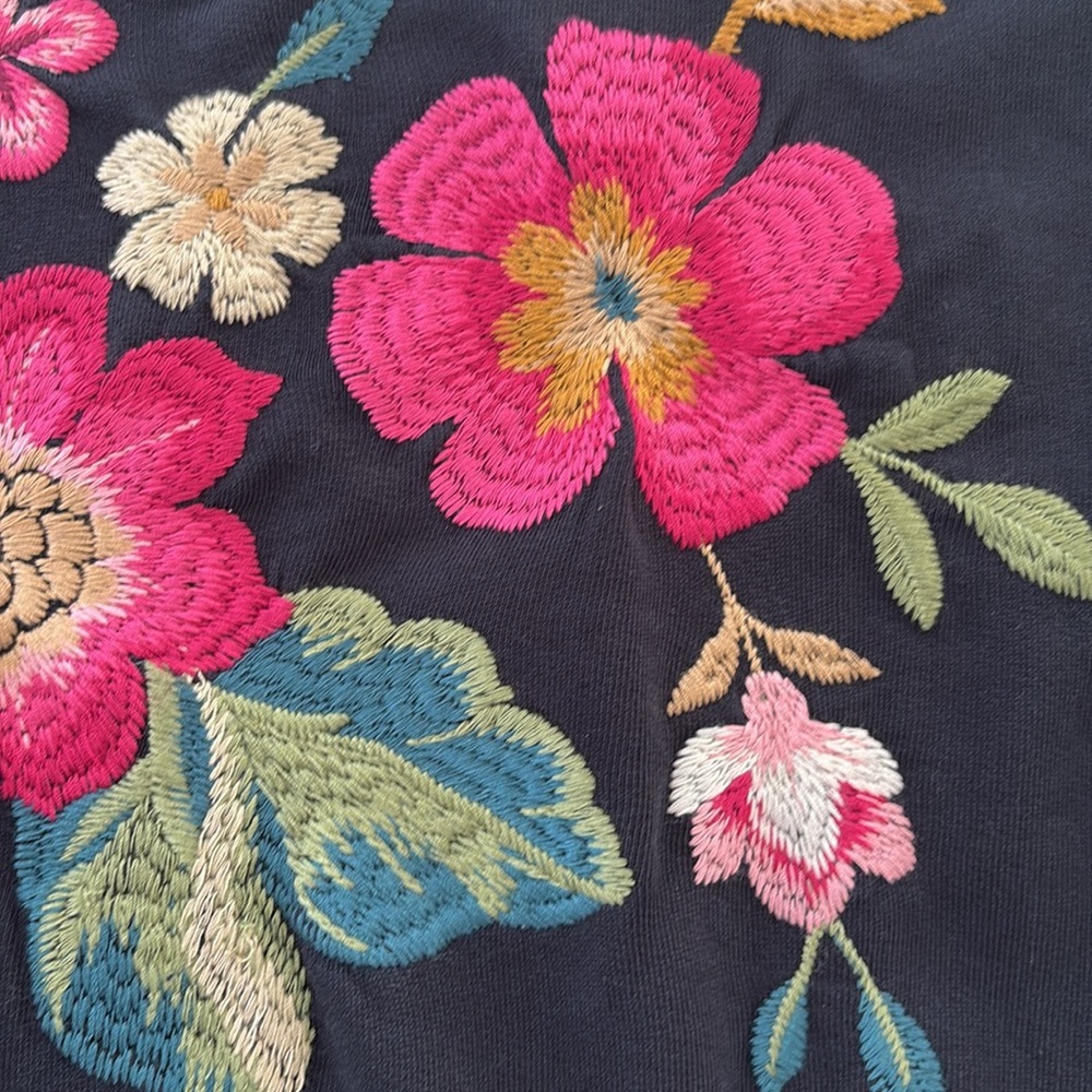 NWT Johnny Was Black Top with Pink Floral Embroidery - Picture 3 of 7